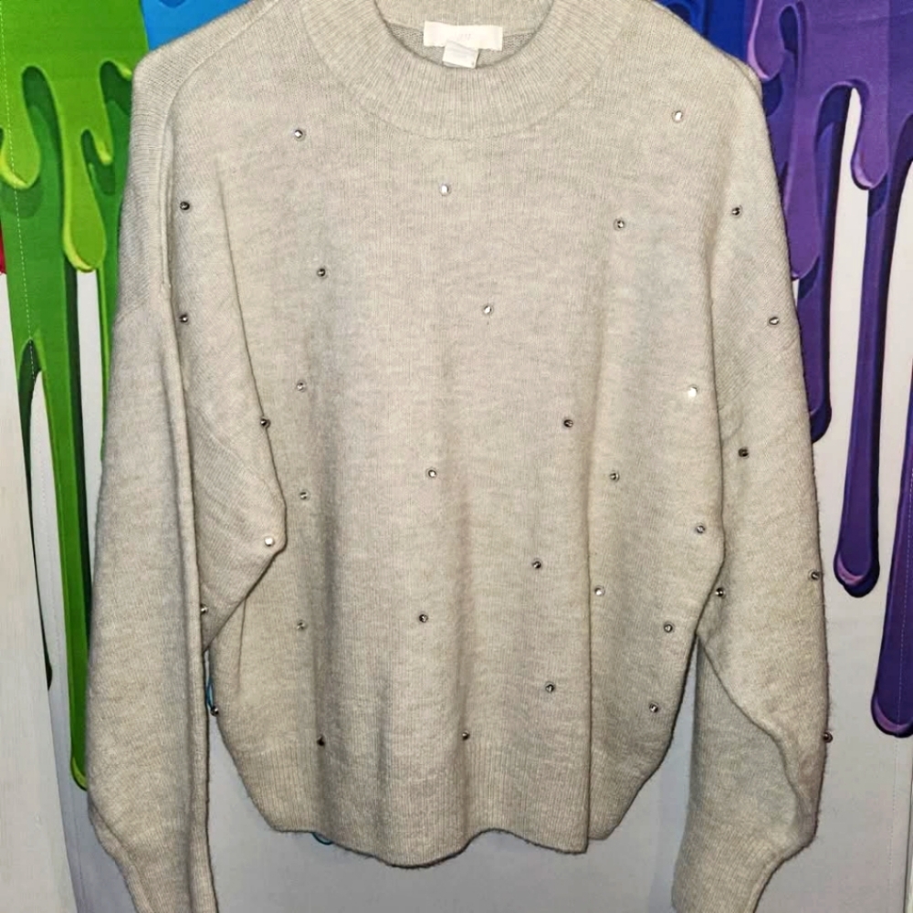 Small, H & M, Elegant Cream Sweater with Beads
